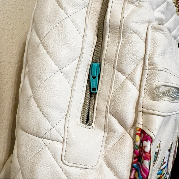 Betsey Johnson White Quilted sprinkle Drip Vegan Leather Backpack - Picture 6 of 10